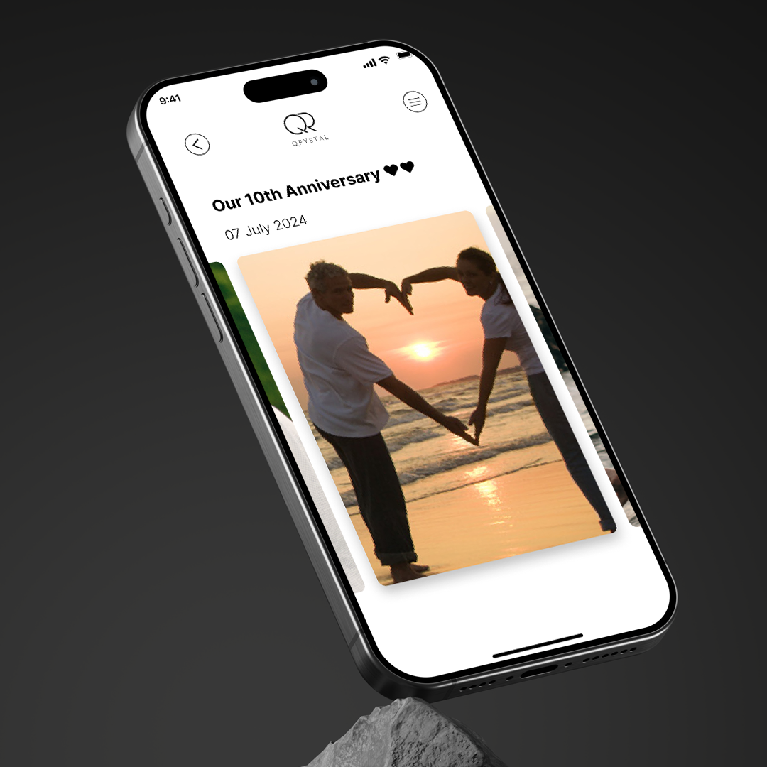 QRystal app screenshot: 10th anniversary memory