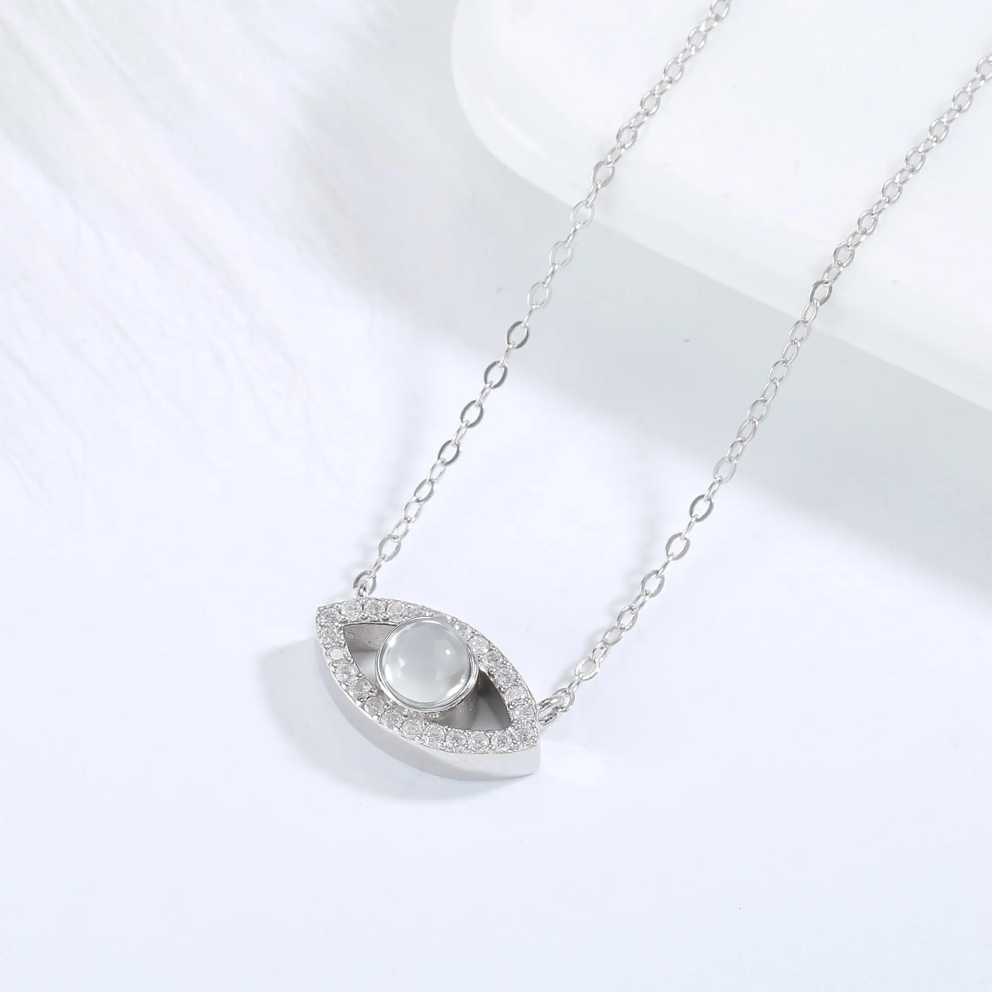 QRystal SoulGate silver necklace featuring smoky quartz eye pendant